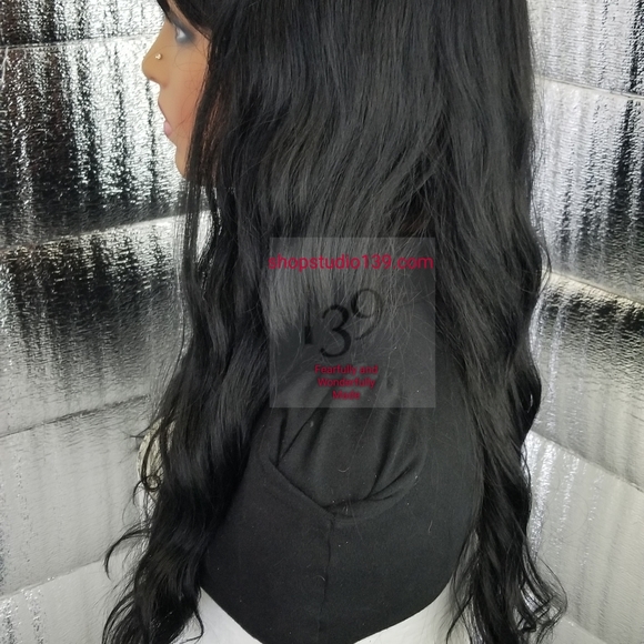 Sexy human hair wavy black wig with bangs main image 5